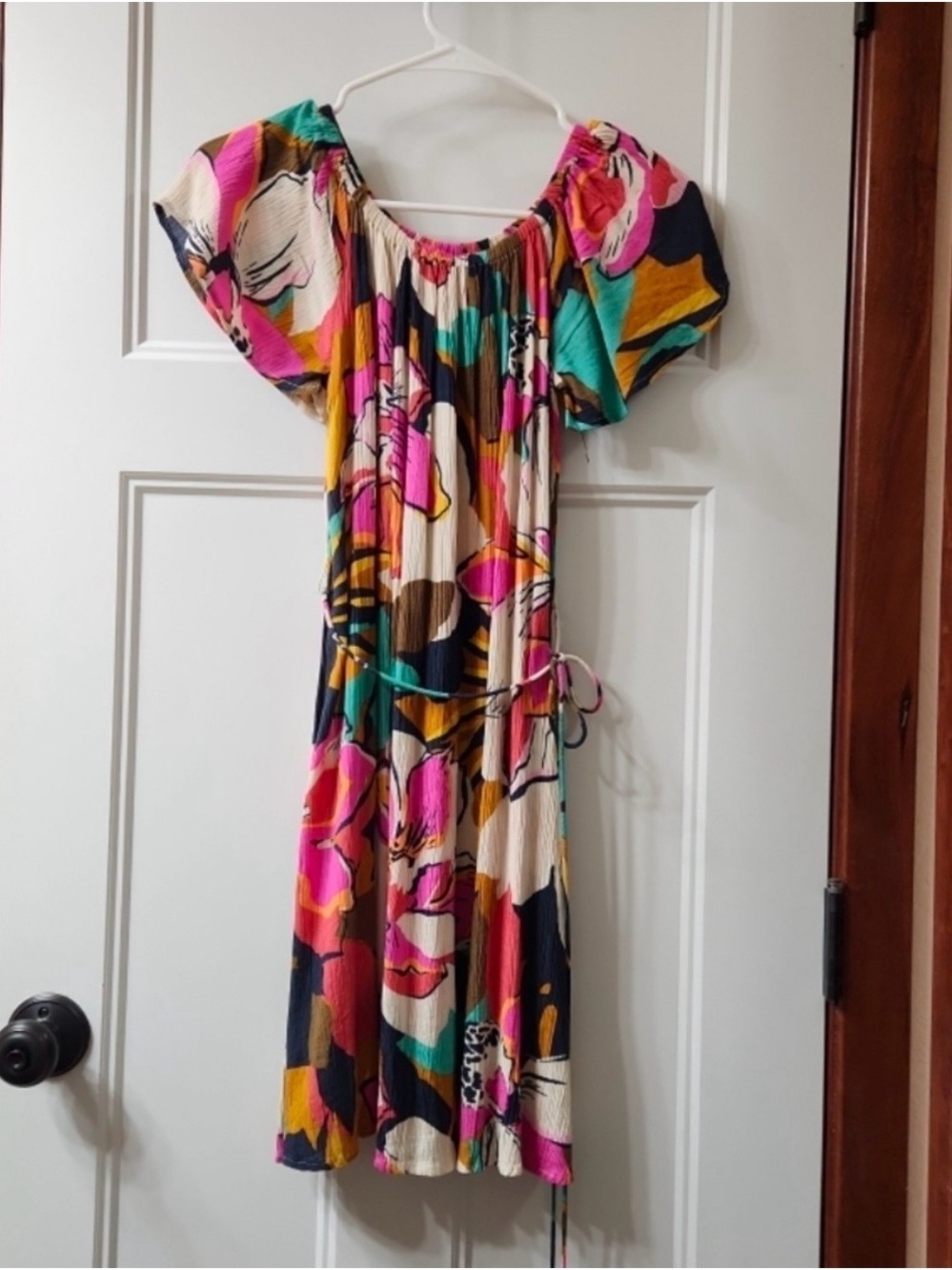 Billabong Multicolor Floral Midi Dress with Pink & Teal Accents NWOT